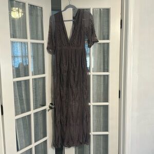 Lavender sheer maxi dress with romper underneath